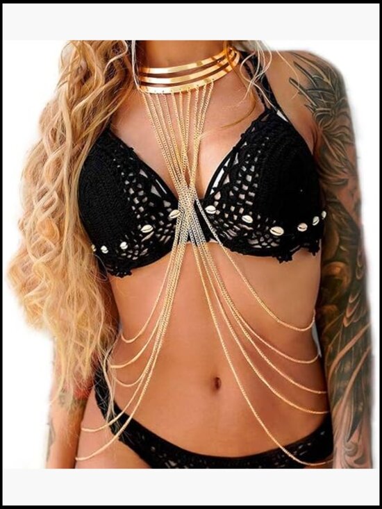 Jewelry - Gold Body Chain Necklace Shoulder Chain Jewelry for Women Statement Festivals